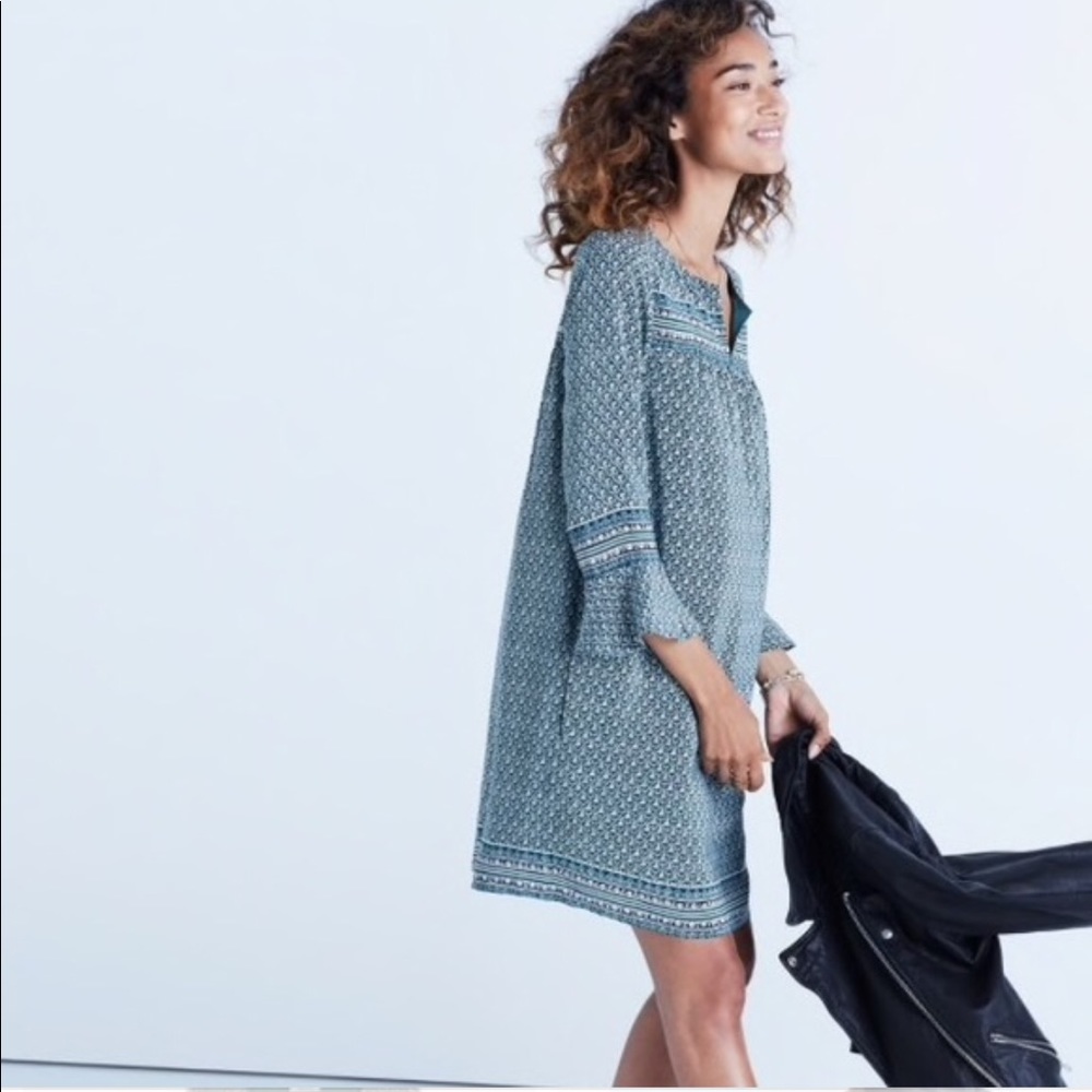 Madewell Starland Bell Sleeve Dress Silk Smock